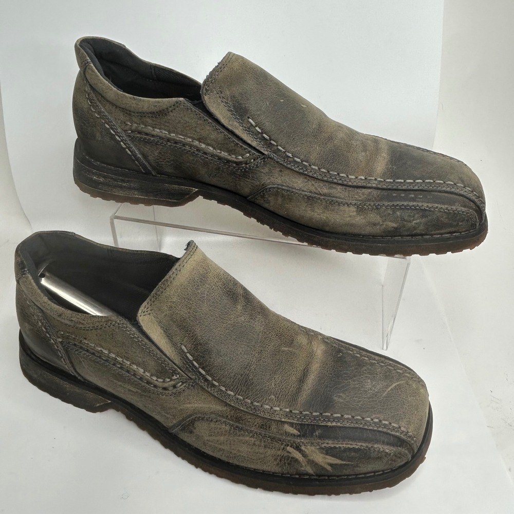 Bed Stu Baron Mens 11 Distressed‎ Leather Slip On Loafers Grey Brown Square Toe